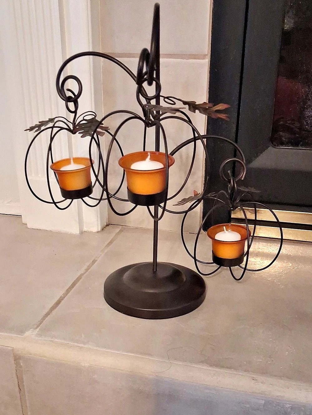 Metal Three Pumpkin Fall Harvest Votive Tea Light Candle Holder